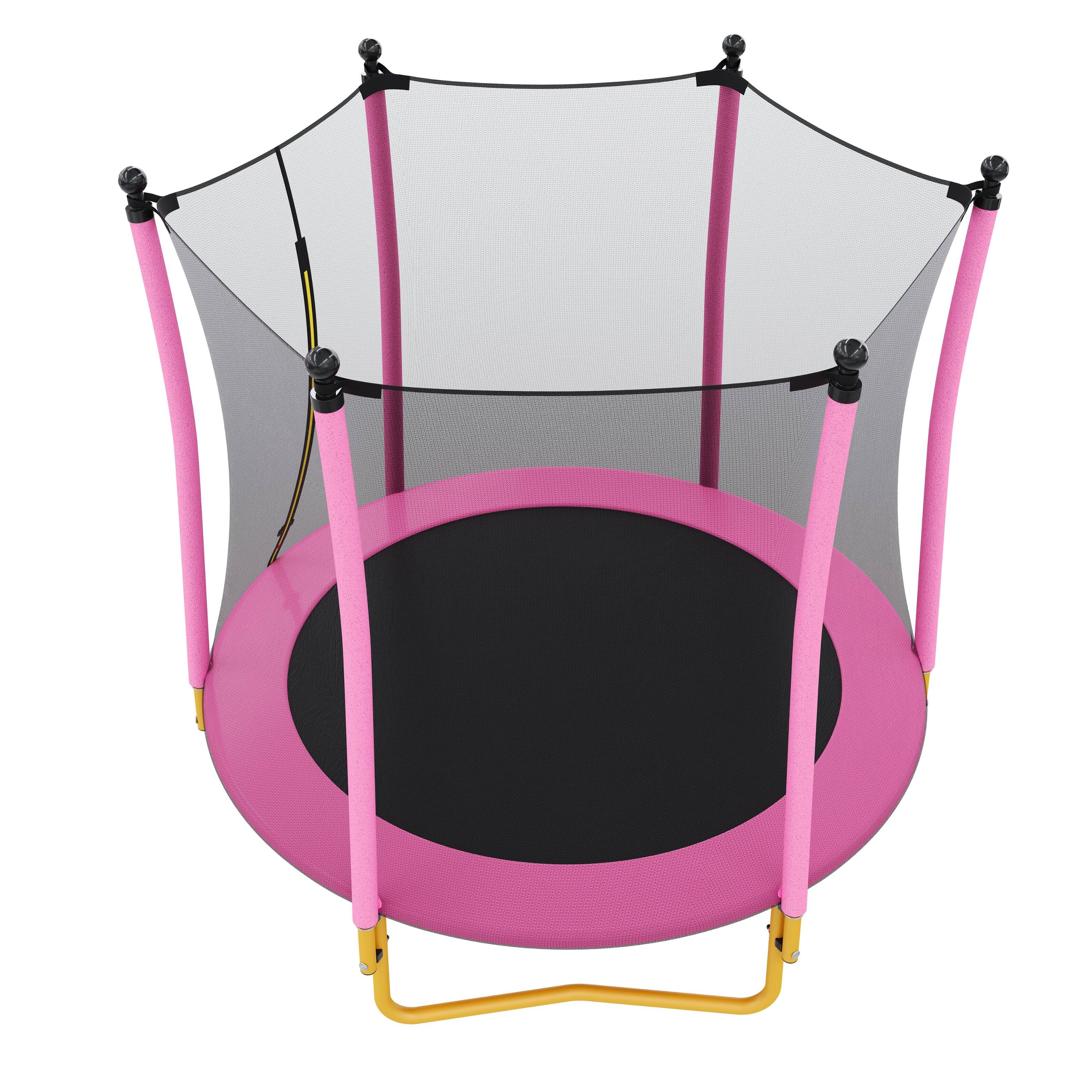 Left. Whisen - 5.5FT Outdoor Trampline for Kids with Safety Enclosure,U-Shaped Legs and Foam Padded Poles - Pink.