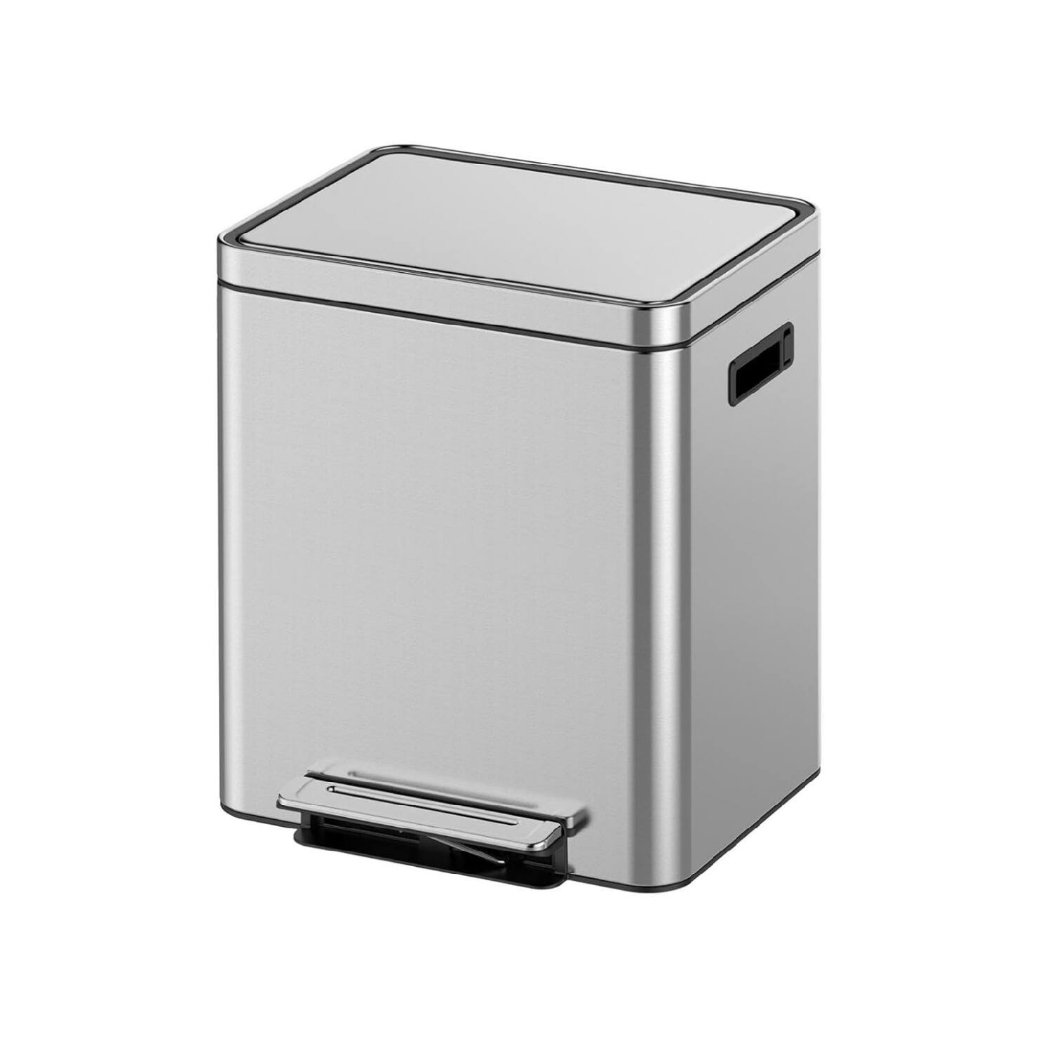 Front. GARVEE - 1 Pcs Trash Can with Lid,Stainless Steel Kitchen Trash Can with Removable Inner Bucket - Silver.