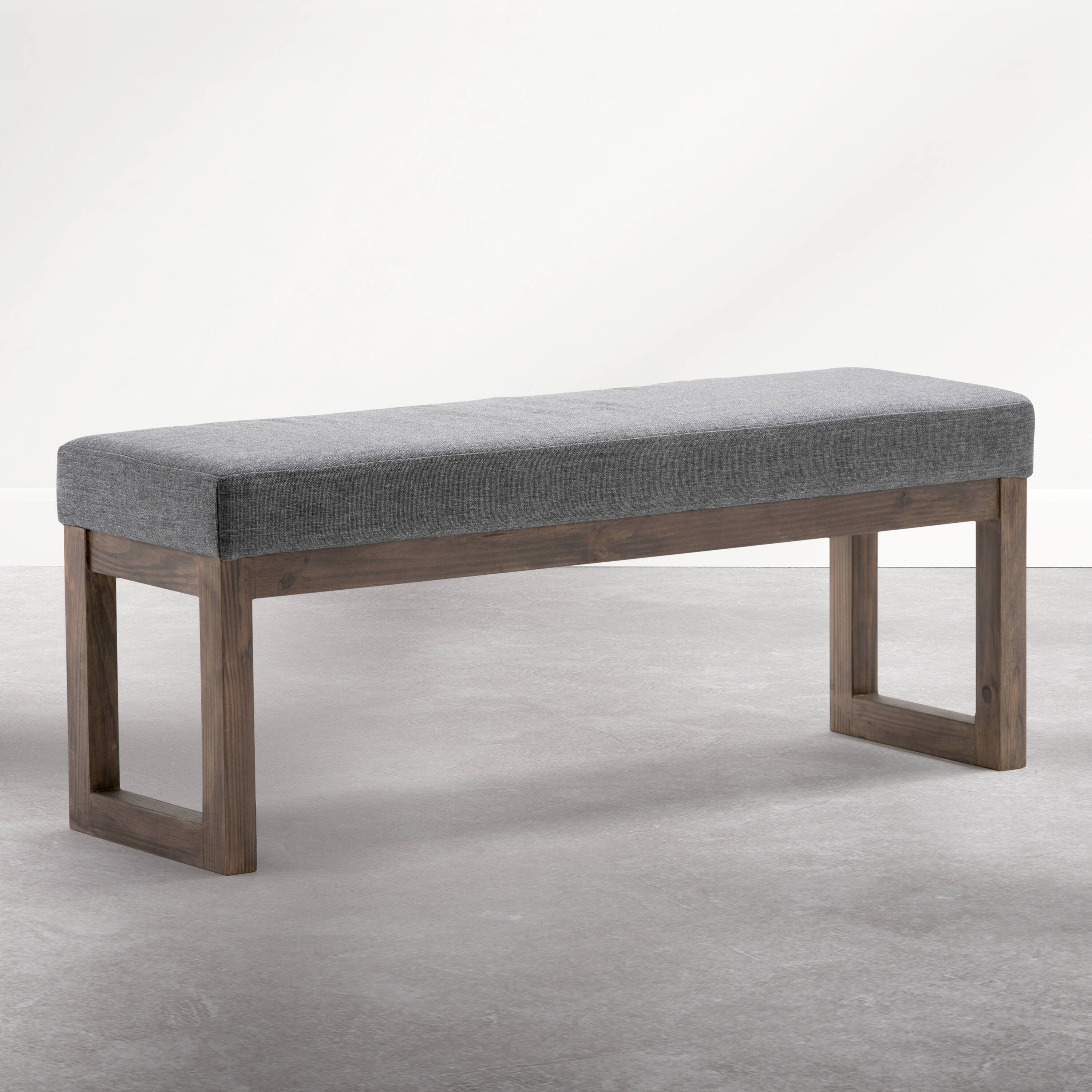 Angle. Simpli Home - Milltown 44 inch Wide Solid Wood Rectangular Upholstered Ottoman Bench, Parisian Grey - Parisian Grey.