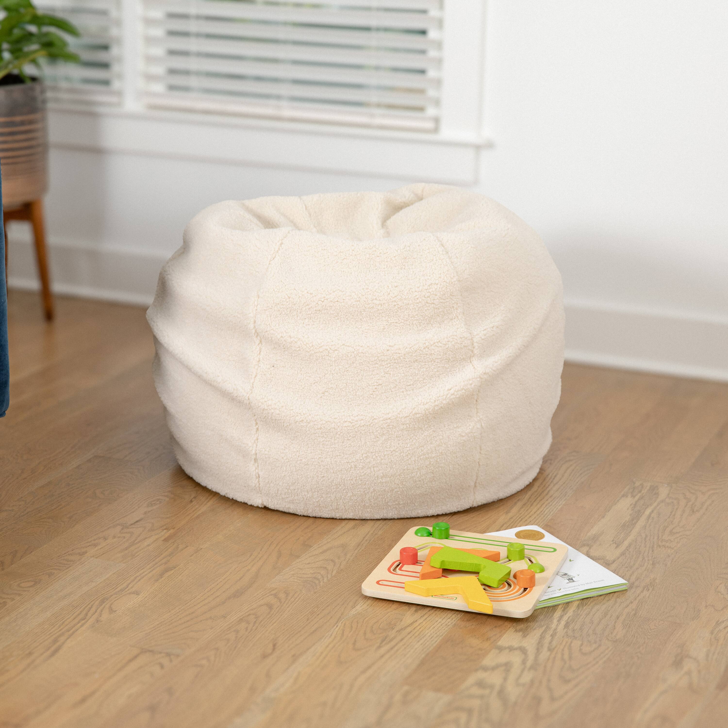 Angle. Flash Furniture - Dillon Small Natural Faux Sherpa Refillable Bean Bag Chair for Kids and Teens - Natural.
