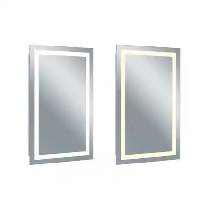 Front. CWI Lighting - Abril Rectangle Matte White LED 30 in. Mirror From our Abril Collection - White.