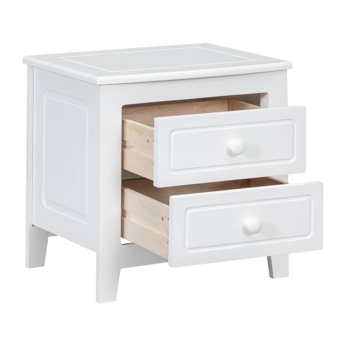 Back. Loheer - Loheer 2 Drawer Nightstand, White Mid Century Bedside Table - White.