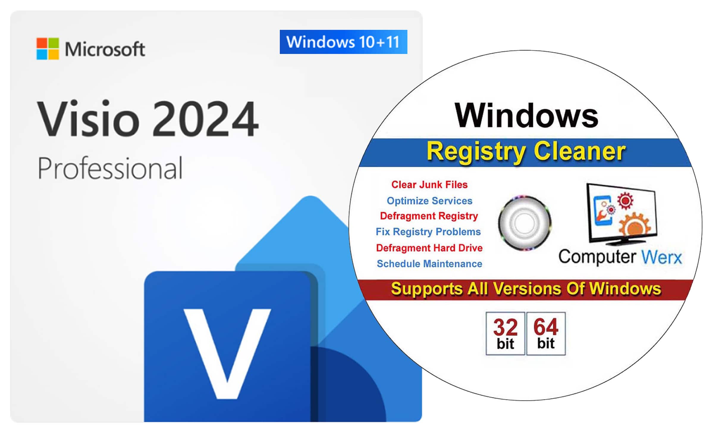 Microsoft - Visio Professional 2024 Digital Download for Windows 10 & 11 & Registry Cleaner - Windows