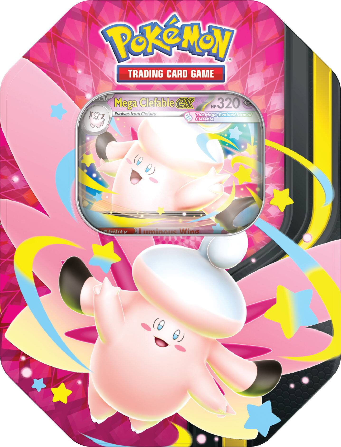 Pokémon Trading Card Game  
Mega Clefable ex  
HP 320  
Evolves from Clefairy  
The Mega Evolved form of Clefable  
Ability: Luminous Wing