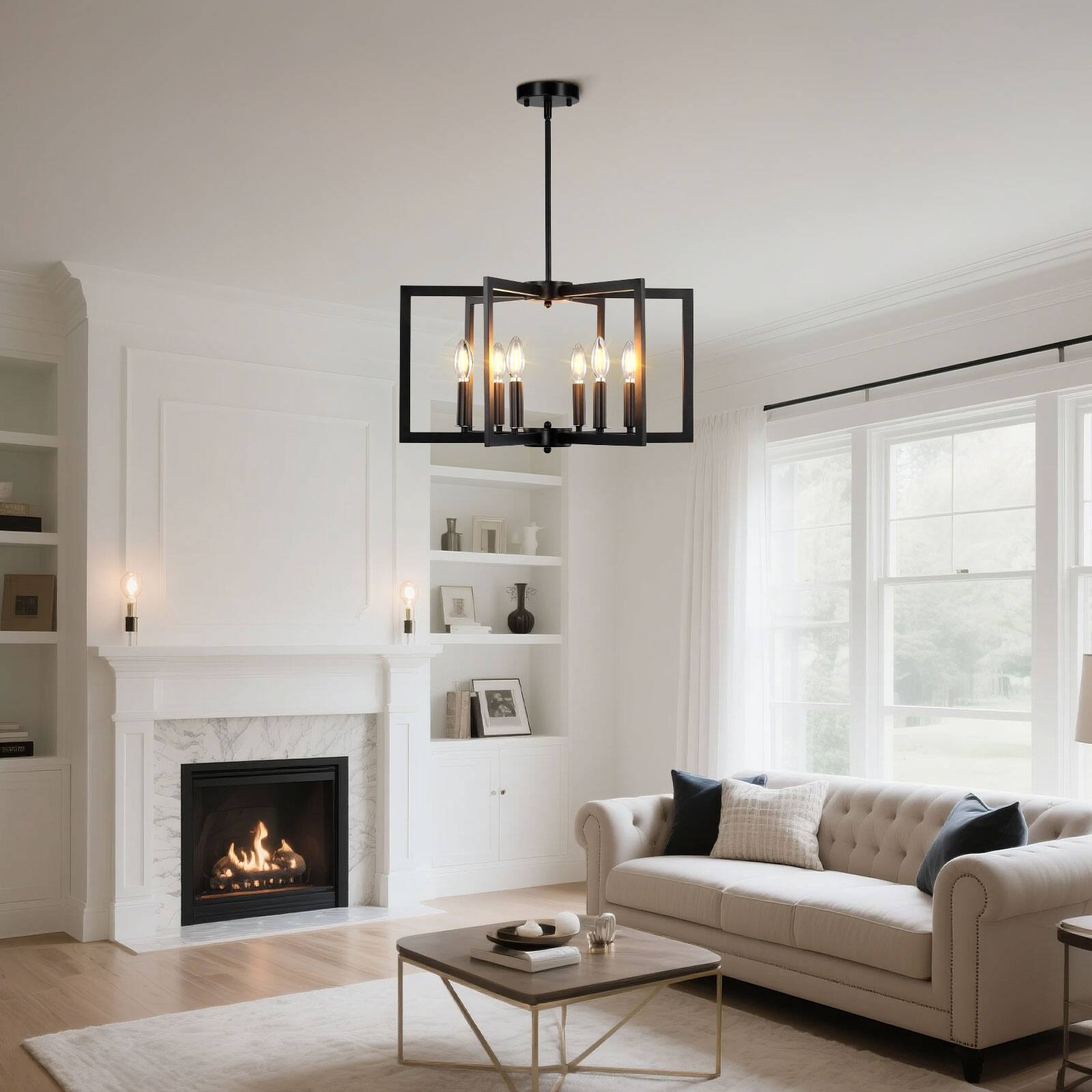 Alt View 8. Unique Bargains - 6-Light Chandelier for Dining Room Chandelier Light Fixtures Over Table Industrial Pendant Light with E12 Base - Black.