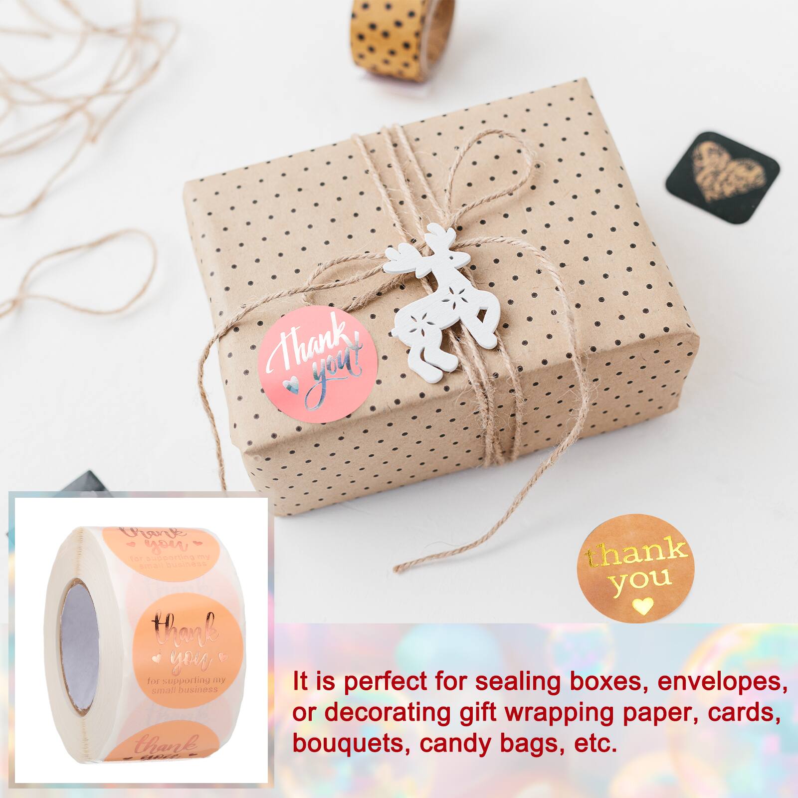 Thank you for supporting my small business. Thank you! It is perfect for sealing boxes, envelopes, or decorating gift wrapping paper, cards, bouquets, candy bags, etc.
