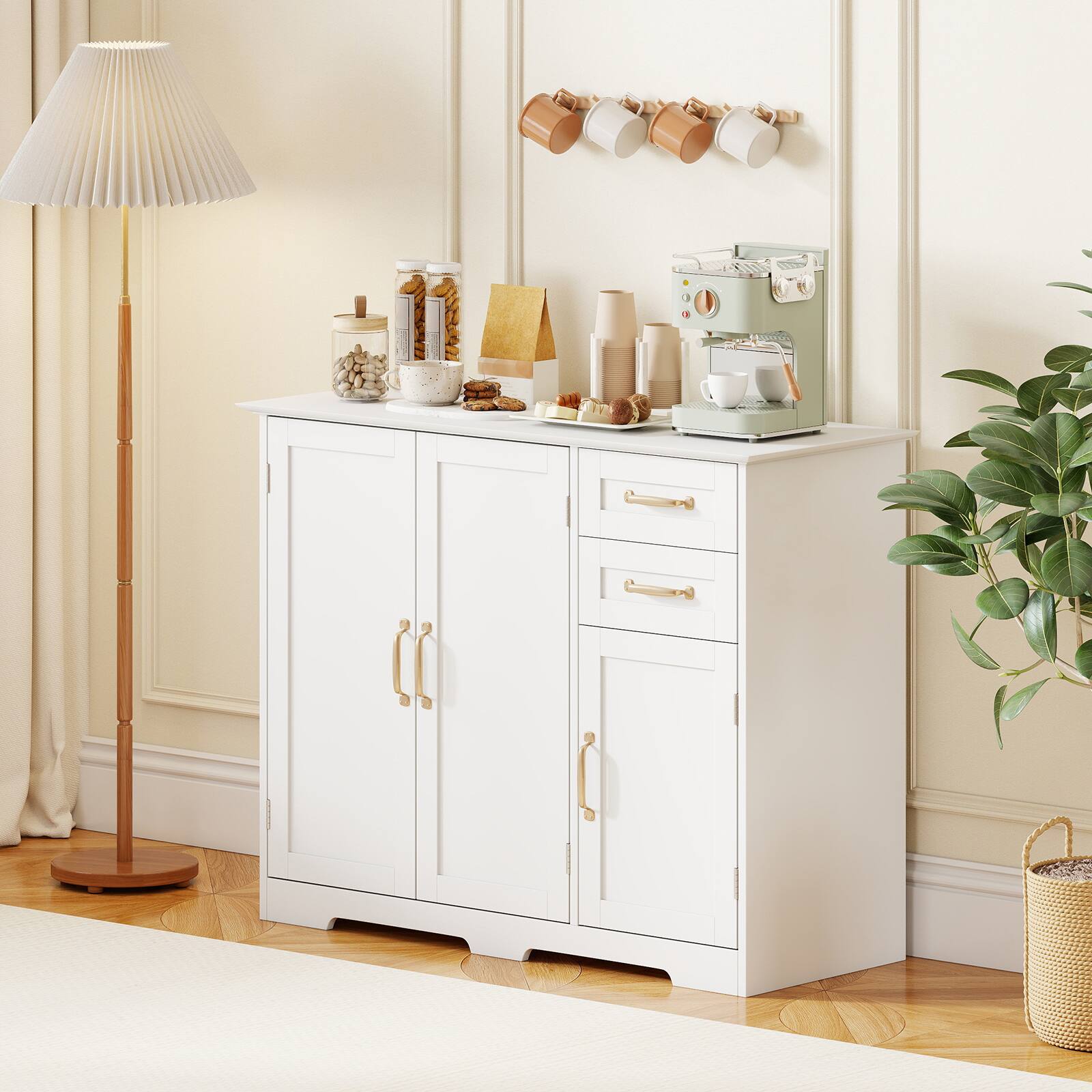 Alt View 4. Gymax - Gymax 40'' Sideboard Buffet Cabinet Modern Kitchen Storage Organizer w/ 2 Drawers White - White.