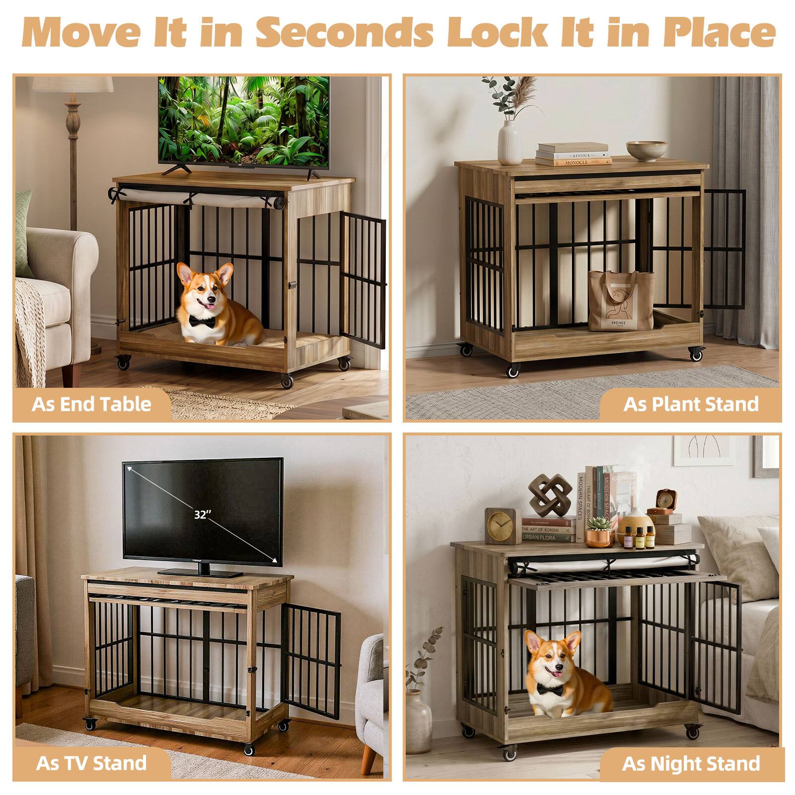 Move It in Seconds Lock It in Place

- As End Table
- As Plant Stand
- As TV Stand
- As Night Stand

32"