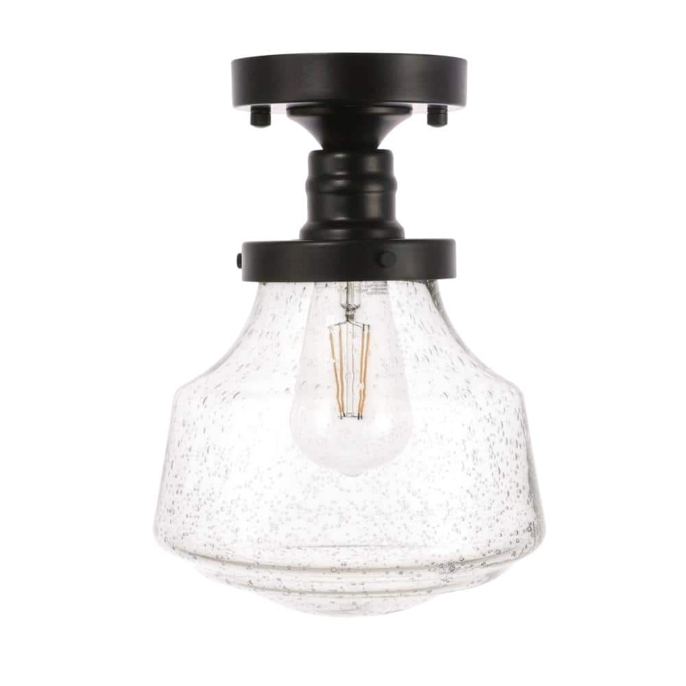 Living District - Lyle 1 light Flush mount - Black And Clear Seeded Glass