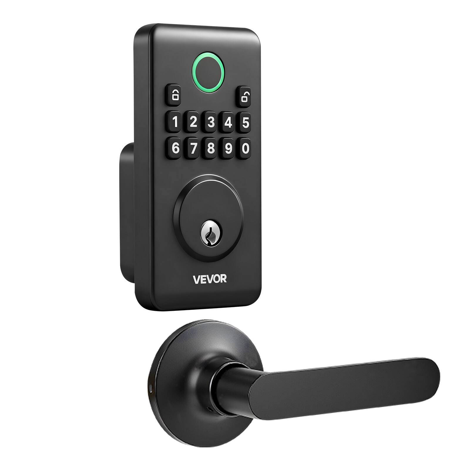 Alt View 5. VEVOR - Keyless Entry Door Lock with Handle Set, Electronic Keypad Deadbolt with Lever Handles, Pioneering Easy-Grip Design - Matte Black.