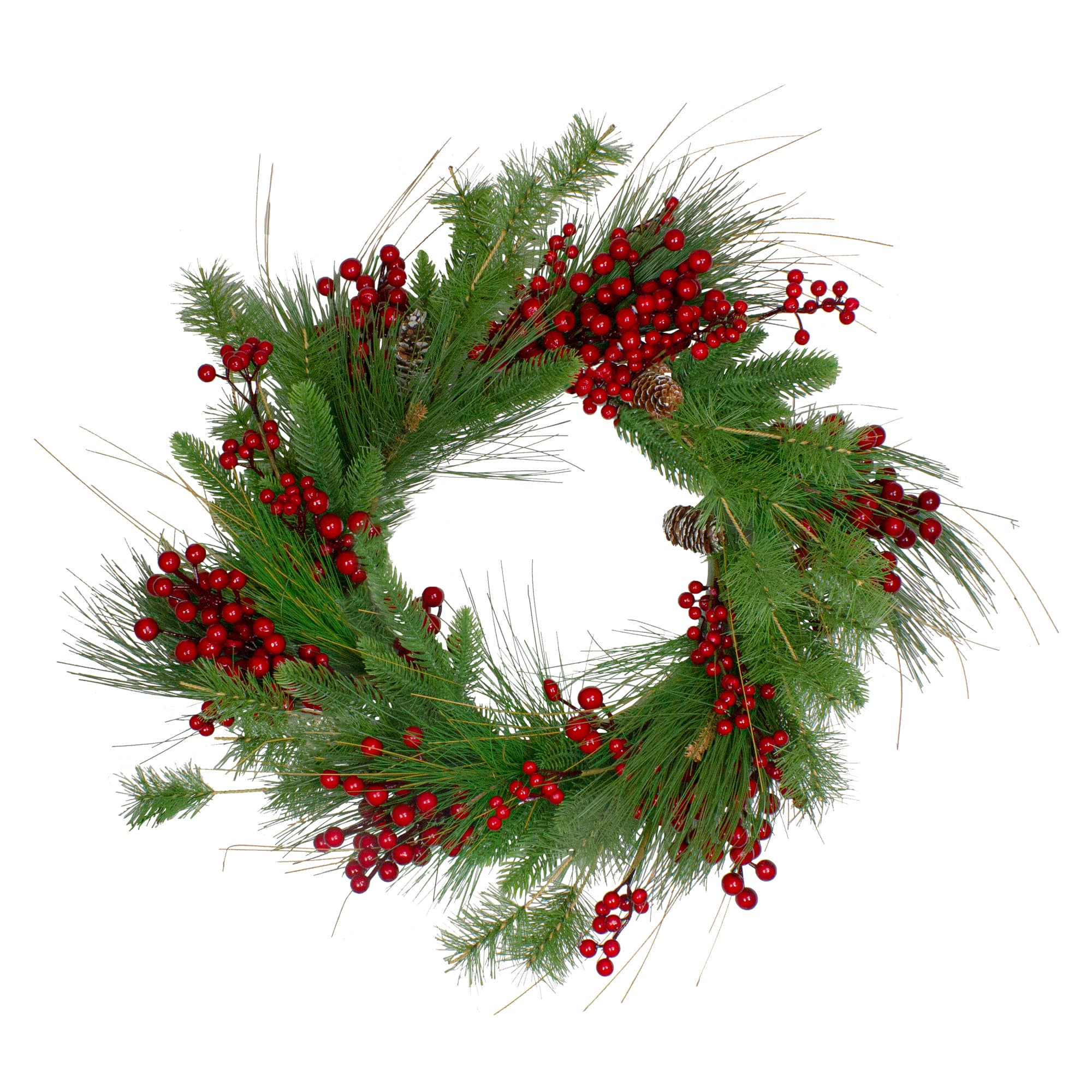Northlight - Real Touch™️ Mixed Pine and Berry Artificial Christmas Wreath - 24" - Unlit - Green