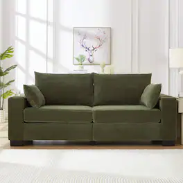 Trinkets Crazed - 78" Corduroy Loveseat Sofa Couch, Comfy Couches For Living Room, Modern Sofa With Cup Holders - Green