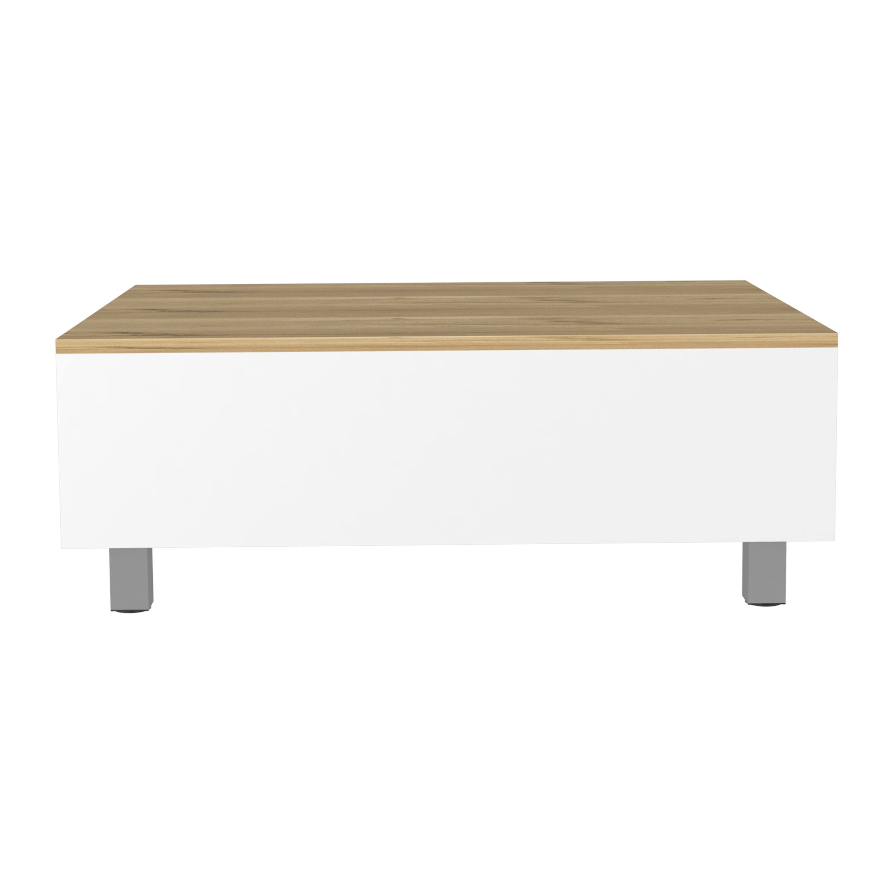 Front. TuHome - Gambia Lift Top Coffee Table, Four Legs - White / Light Oak.