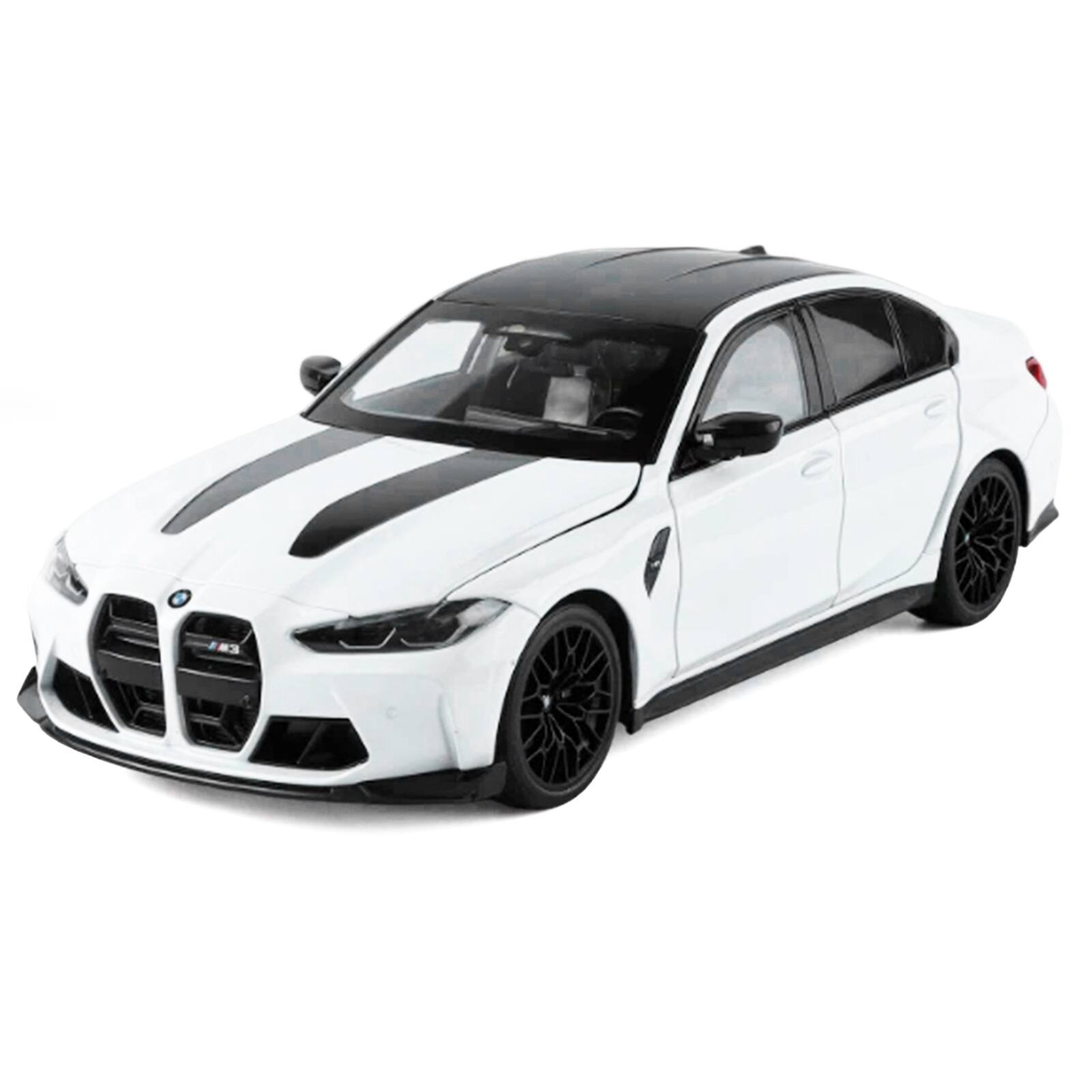 Alt View 1. Heimanba - BMW M3 CS LCI White Metallic with Matt Black Top and Hood Stripes 1/18 Diecast Model Car by Heimanba.