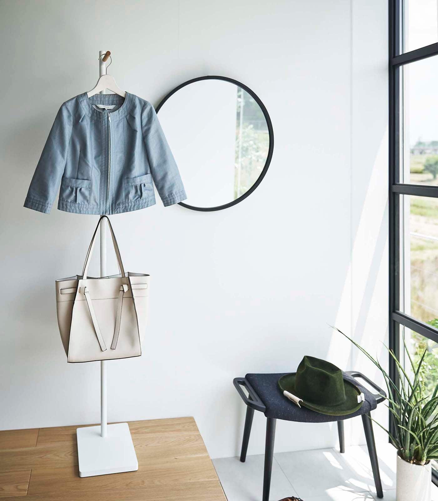Yamazaki Home - Coat Rack (63.98" H) - Steel + Wood - White