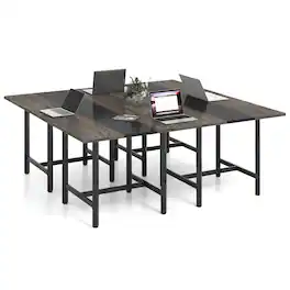 Costway - 4 PCS 39.5" Square Conference Table with Thickened Tabletop & Heavy-duty Metal Frame - Gray + Black