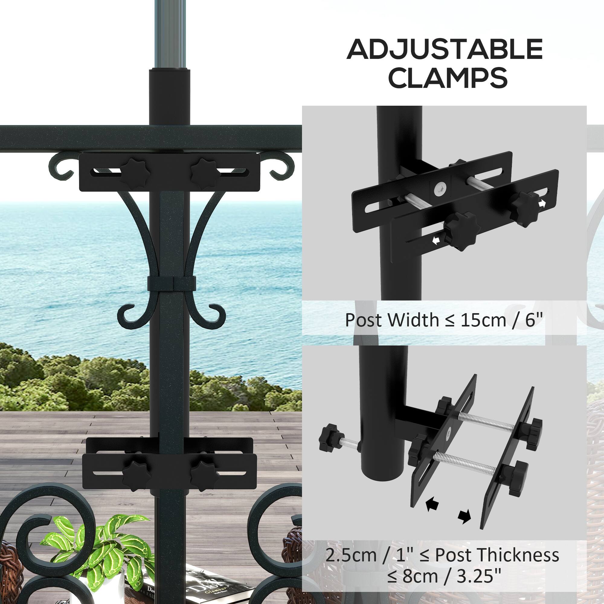 ADJUSTABLE CLAMPS

Post Width ≤ 15cm / 6"

2.5cm / 1" ≤ Post Thickness ≤ 8cm / 3.25"