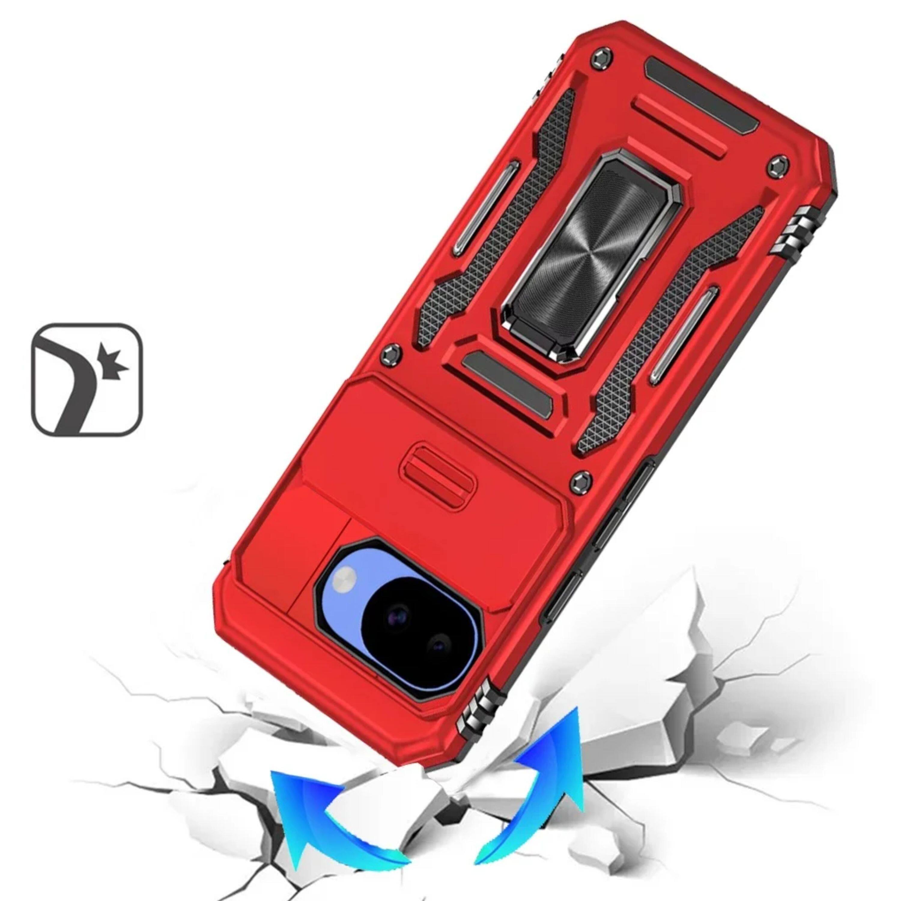 Left. Kitcheniva - Shockproof Camera Lens Sliding Cover Magnetic Ring Stand Phone Case With Tempered Glass For Google Pixel 10a Red - Red.