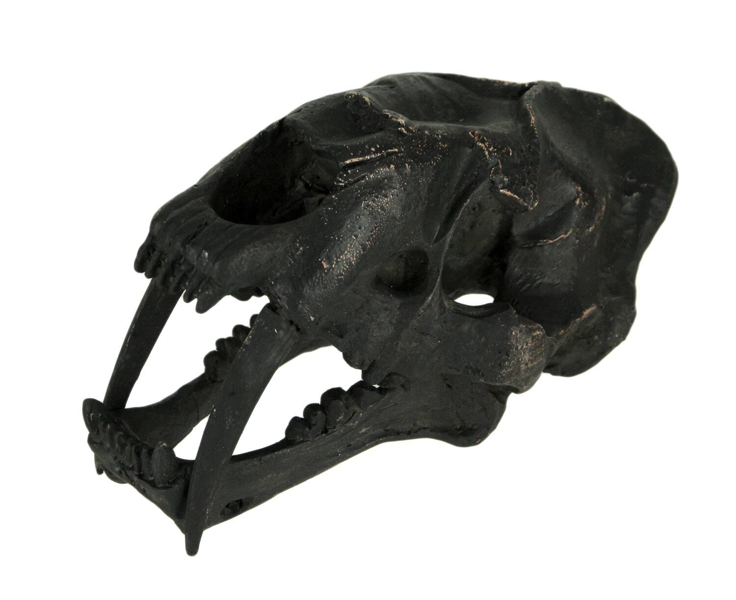 Front. Zeckos - Black Saber Toothed Cat Skull Statue Smilodon - Black.