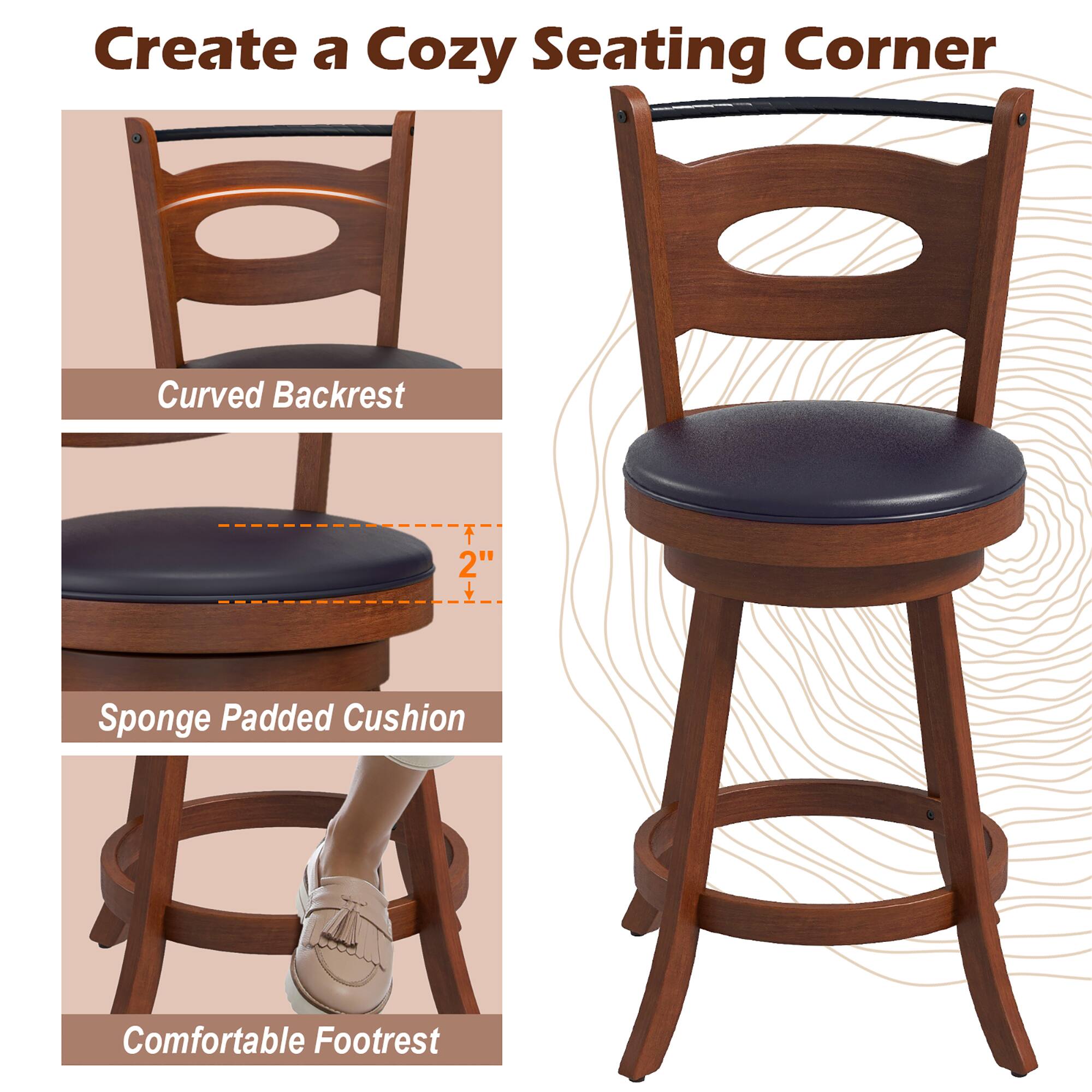 Create a Cozy Seating Corner with Curved Backrest, 2" + Sponge Padded Cushion, and Comfortable Footrest.