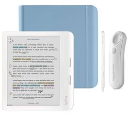 Kobo - Libra Colour (White) eReader with White Remote & White Stylus 2Gen Bundle - 2024 - Dusk Blue Notebook SleepCover