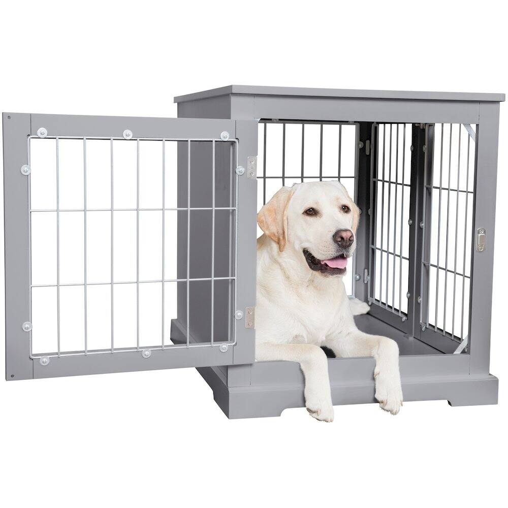 Alt View 1. TRIXIE - 32.7" Dog Crate, Wooden Indoor Kennel Furniture for Dogs Up to 50 lb - Gray.