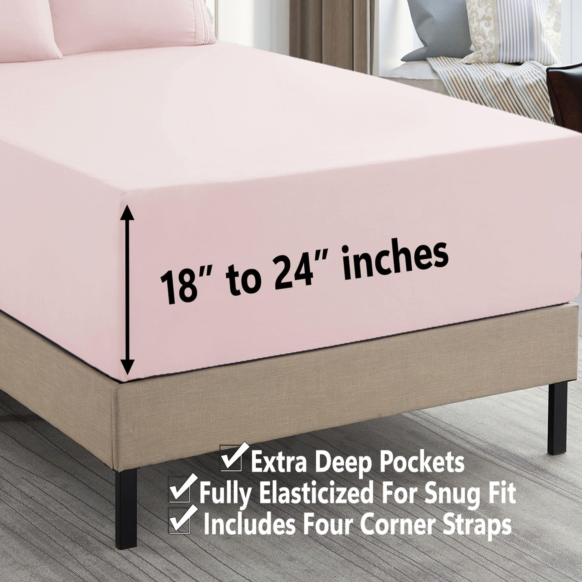Sweet Home Collection - 18"-24" Extra Deep Pocket, 4-Piece Bed Sheets Set, King - Pale Pink