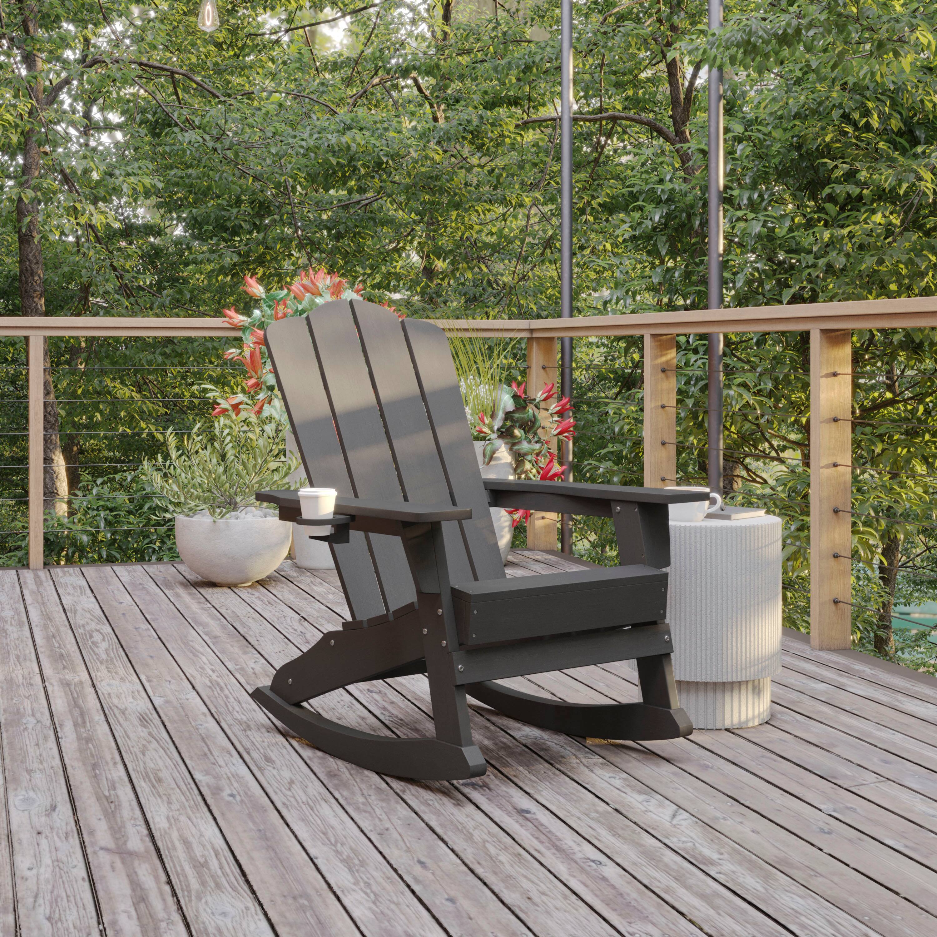 Flash Furniture Newport Adirondack Rocking Chair with Cup Holder ...