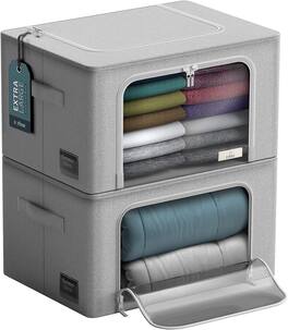 Sorbus - Jumbo Storage Bins with Metal Frame, Oxford Fabric Storage Containers with Large Clear Window & Carry Handles - Gray