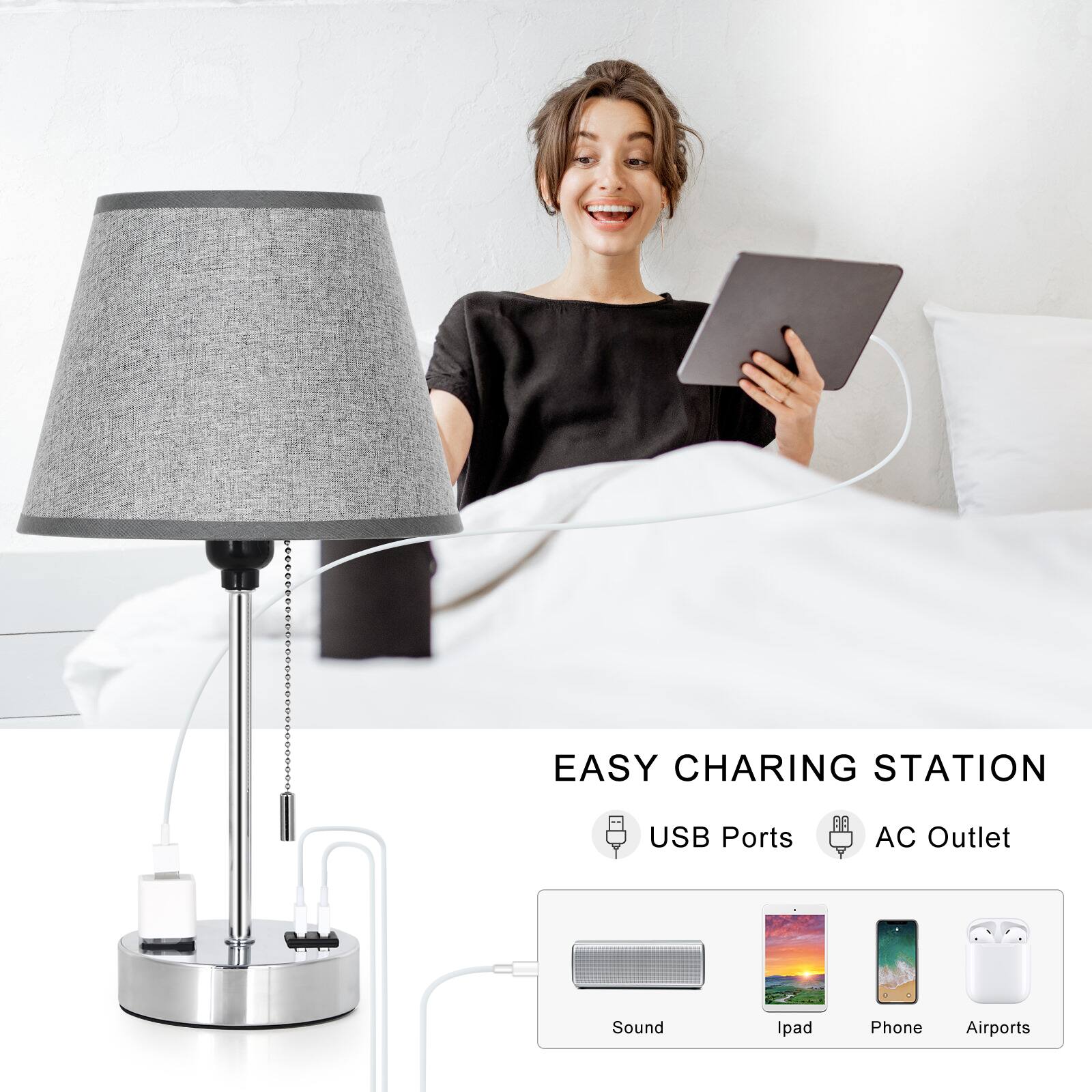 EASY CHARGING STATION  
USB Ports  
AC Outlet  
Sound  
Ipad  
Phone  
Airports