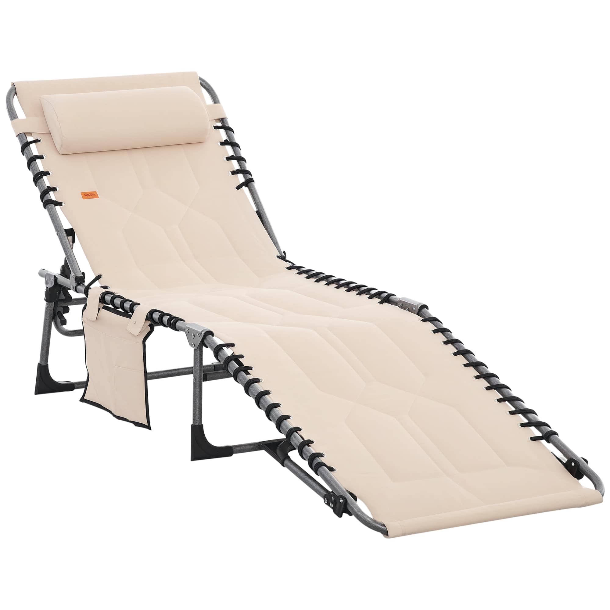 Outsunny - Padded Folding Chaise Lounge Chair, Outdoor 6-Level Reclining Camping Tanning Chair with Headrest for Beach, Yard - Beige price history on PriceWatchPro