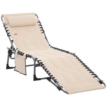 Front. Outsunny - Padded Folding Chaise Lounge Chair, Outdoor 6-Level Reclining Camping Tanning Chair with Headrest for Beach, Yard - Beige.