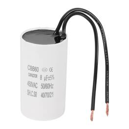 Unique Bargains - 8uF CBB60 Running Capacitor, AC 450V 2 Wires 50/60Hz for Refrigerators, Washing Machines, Water Pumps - White