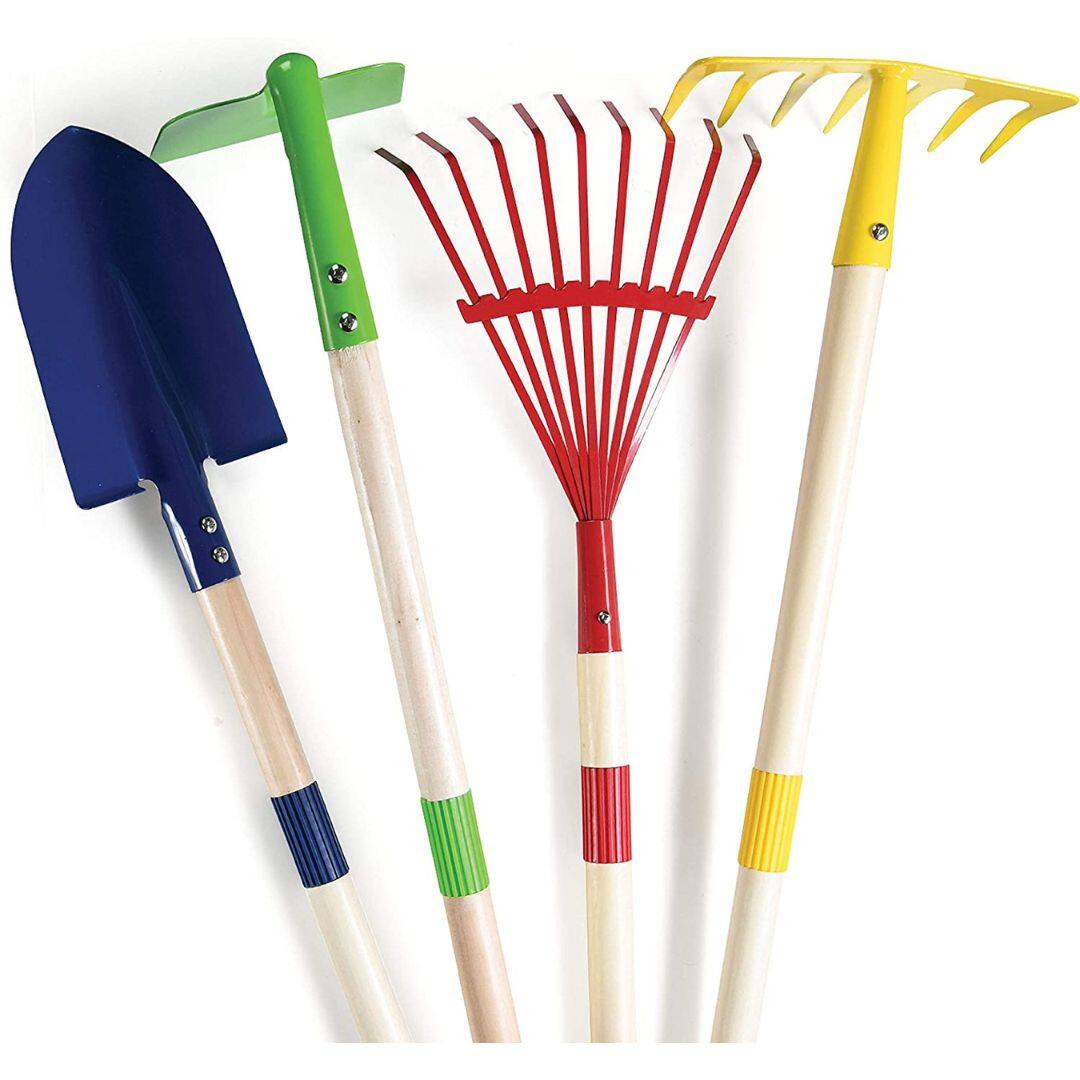 Alt View 5. Play22 - Kids Garden Tool Set Toy 4-Piece - Includes Shovel, Rake, Hoe, Leaf Rake Wooden Gardening Tools.