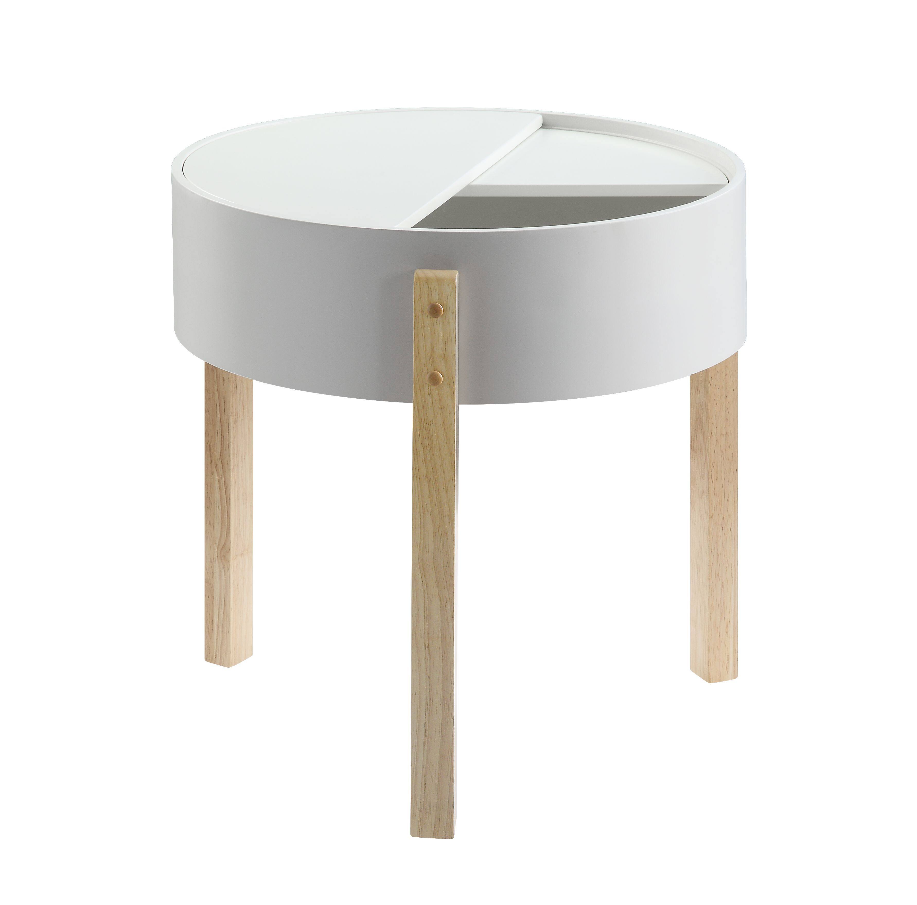 Alt View 1. Manhattan Lane - Round Wooden End Table with Hidden Storage - White and Brown.