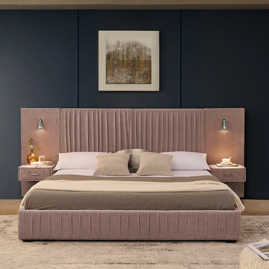 Bedside Table Spring Style Anysun King Chenille Upholstered Platform Bed with Pleated Design ...