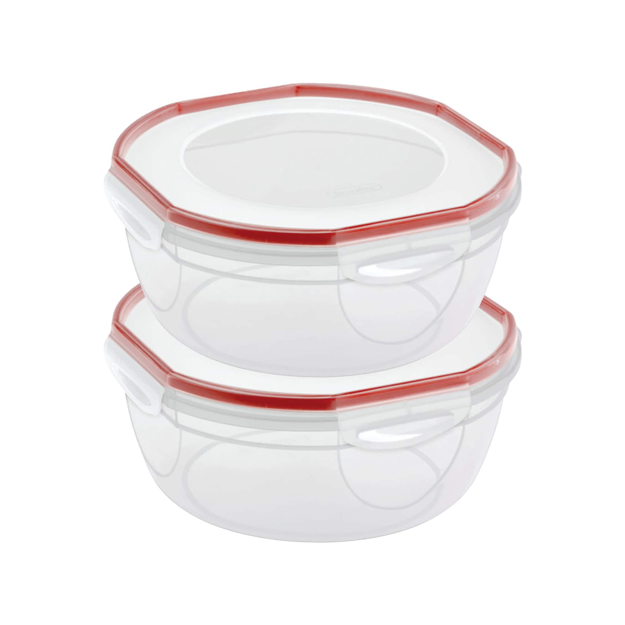 Sterilite - Ultra Seal 8.10 Quart Plastic Food Storage Bowl Container, 2 Pack - Clear/Red