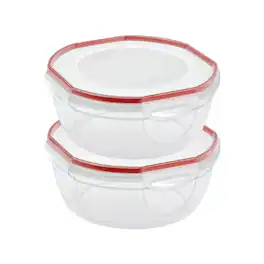 Sterilite - Ultra Seal 8.10 Quart Plastic Food Storage Bowl Container, 2 Pack - Clear/Red