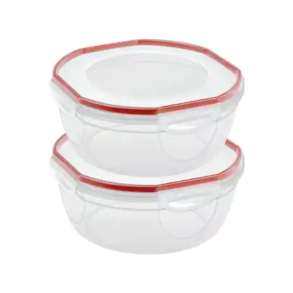 Front. Sterilite - Sterilite Ultra Seal 8.10 Quart Plastic Food Storage Bowl Container, 2 Pack - Clear/Red.