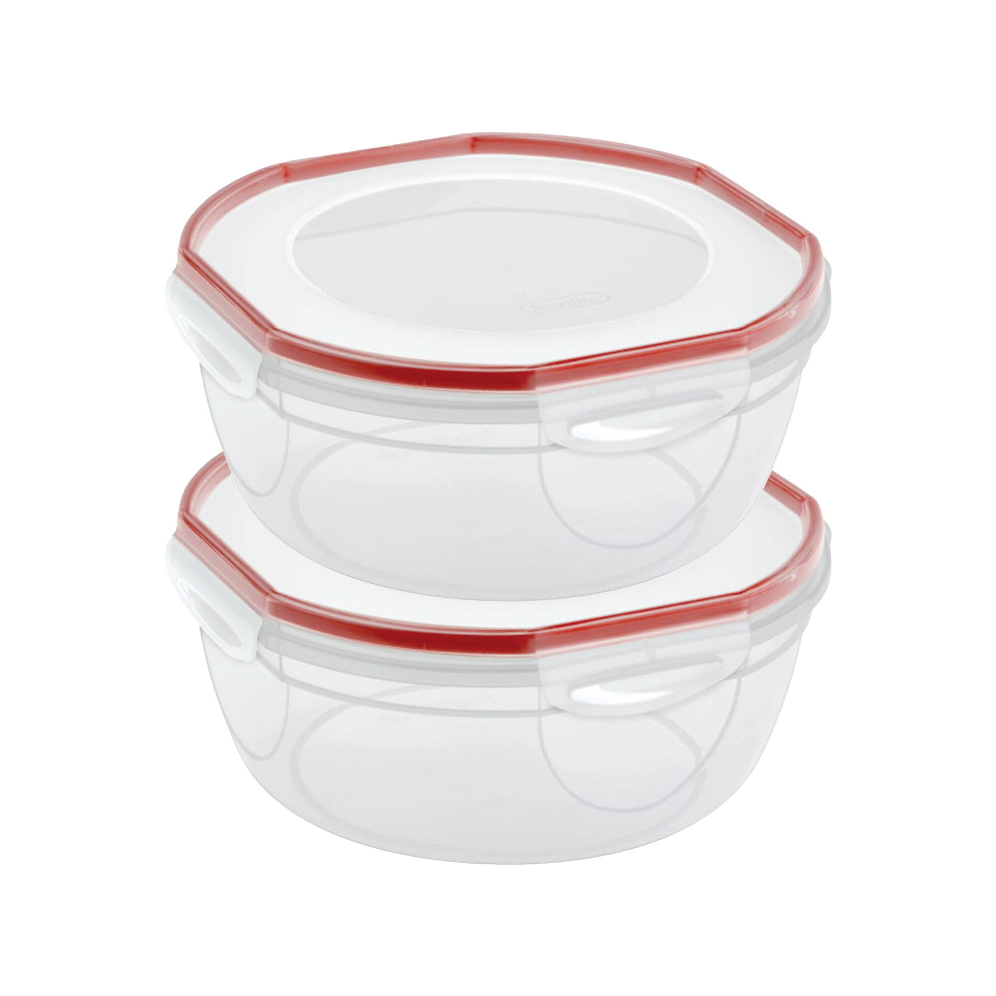 Front. Sterilite - Sterilite Ultra Seal 8.10 Quart Plastic Food Storage Bowl Container, 2 Pack - Clear/Red.