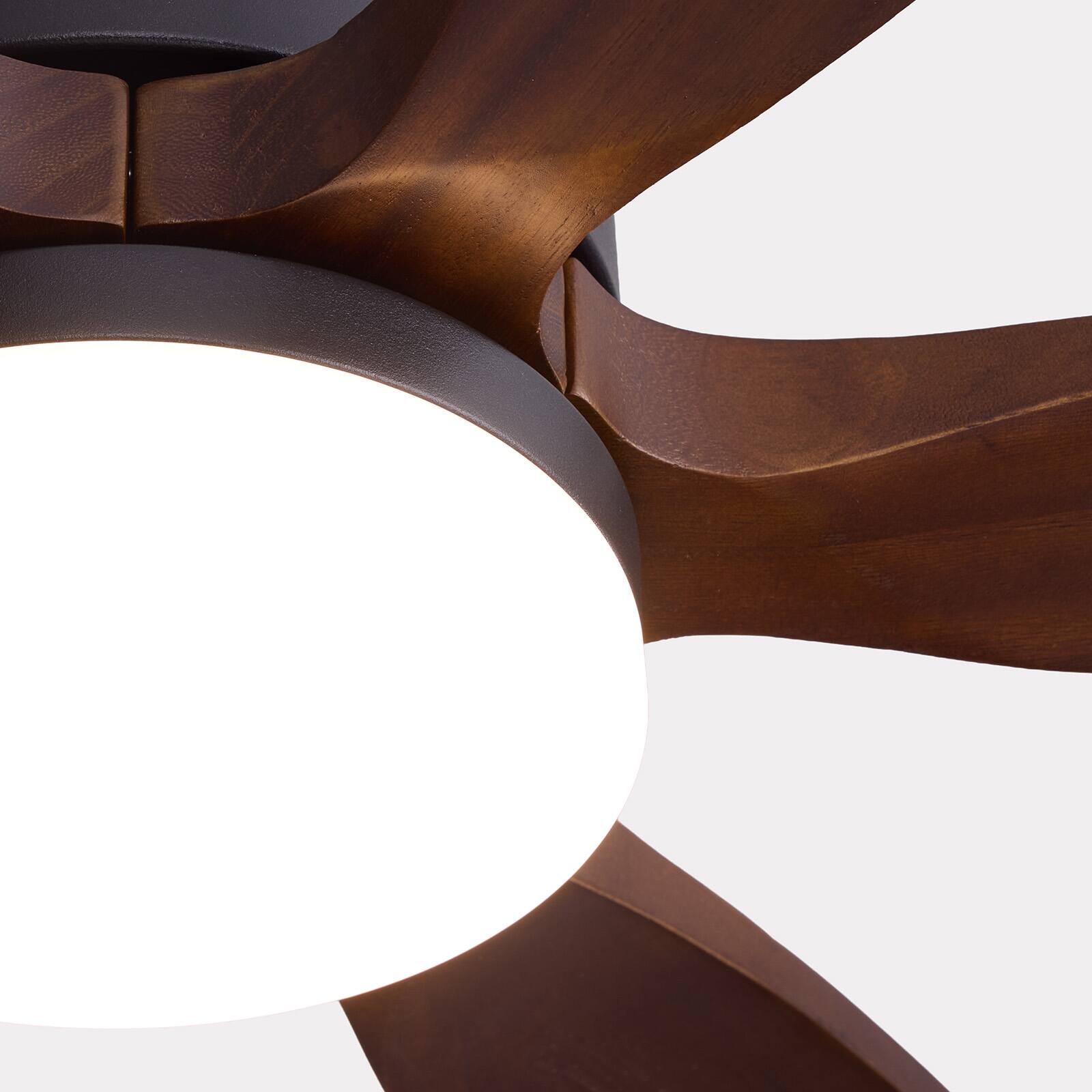 Alt View 8. Siljoy - 72 inch Black and Walnut Modern Ceiling Fan Curved Solid Wood Blades LED Light Remote for Great Room Living Room Foyer - BROWN.
