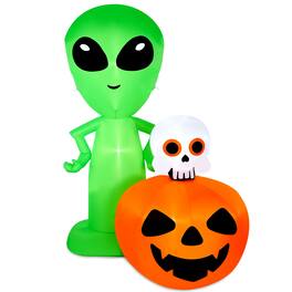 CAMULAND - 6.8FT Inflatable Alien with Pumpkin Halloween Outdoor Decorations - Green Orange