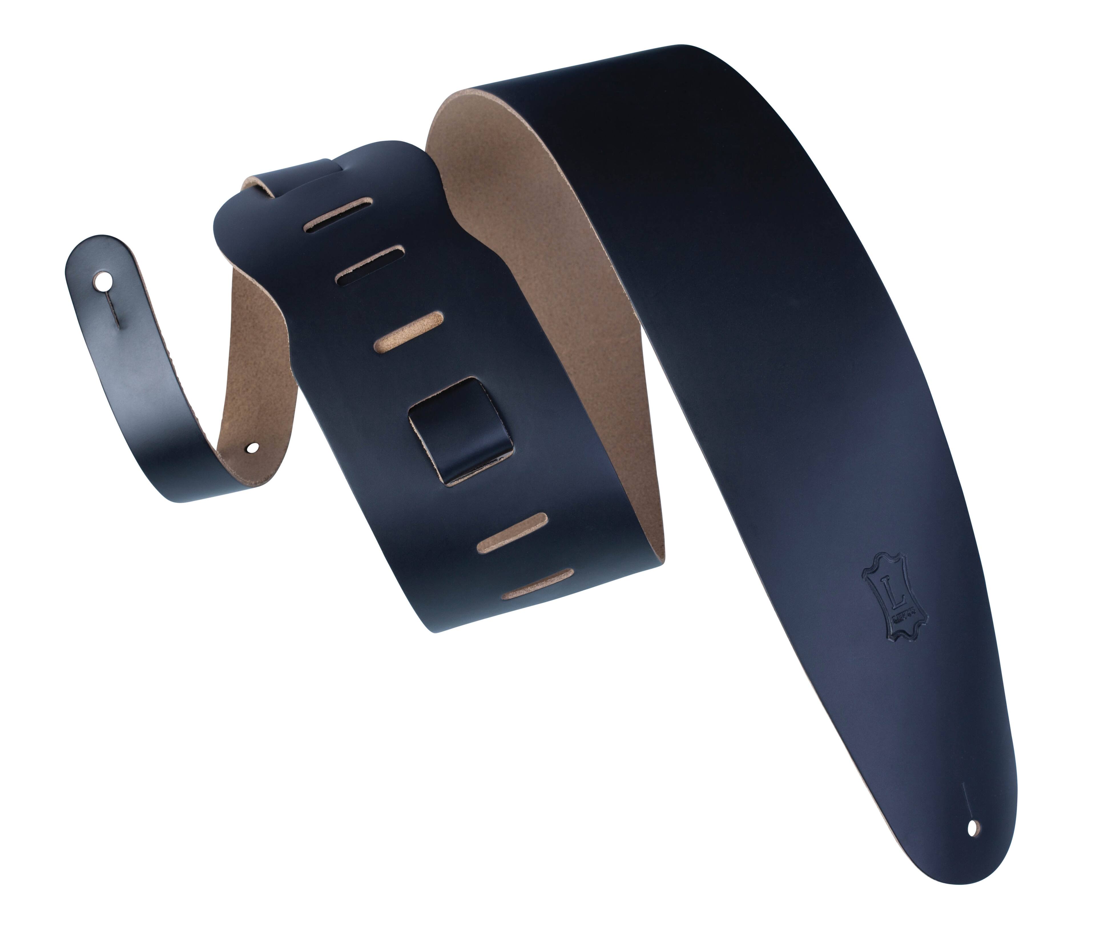 Front. Levy's Leathers - Genuine Leather Bass Strap, Classics Series - 3-1/2 inch. Wide - Black.