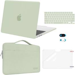 mosiso - 5in1 Kit for MacBook Air 13-Inch M5 M4 M3 M2 2022-2026, Hard Shell&Sleeve Bag&Keyboard Skin&Webcam Cover&Screen Film - Sage Green