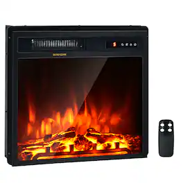 Gymax - 18 inch Electric Fireplace Insert Freestanding & Recessed 1500W Stove Heater - Black