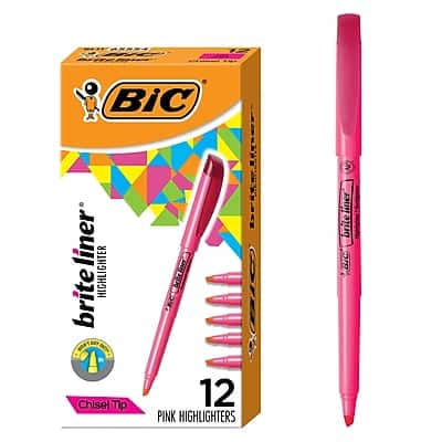 BIC  
briteLiner  
Highlighter  
Chisel Tip  
12 Pink Highlighters