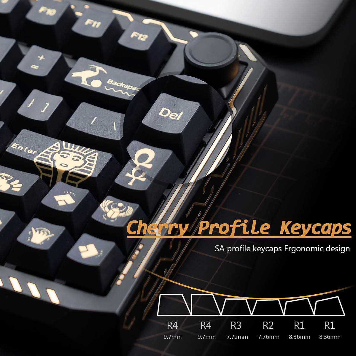 F10 F11 F12 + = } ] Enter Backspace / Del I

Cherry Profile Keycaps
SA profile keycaps Ergonomic design

R4 9.7mm
R3 7.72mm
R2 7.76mm
R1 8.36mm
R1 8.36mm