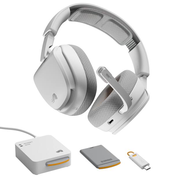 Glorious - GHS Wireless InfinitePlay 2.4/Bluetooth Over-the-Ear Wireless Gaming Headset + Base Station for PC, PS5, PS4 and Switch - White