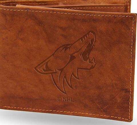 Alt View 1. Rico Industries - Arizona Coyotes Brown Leather Embossed Bifold Passcase Wallet - Multi.