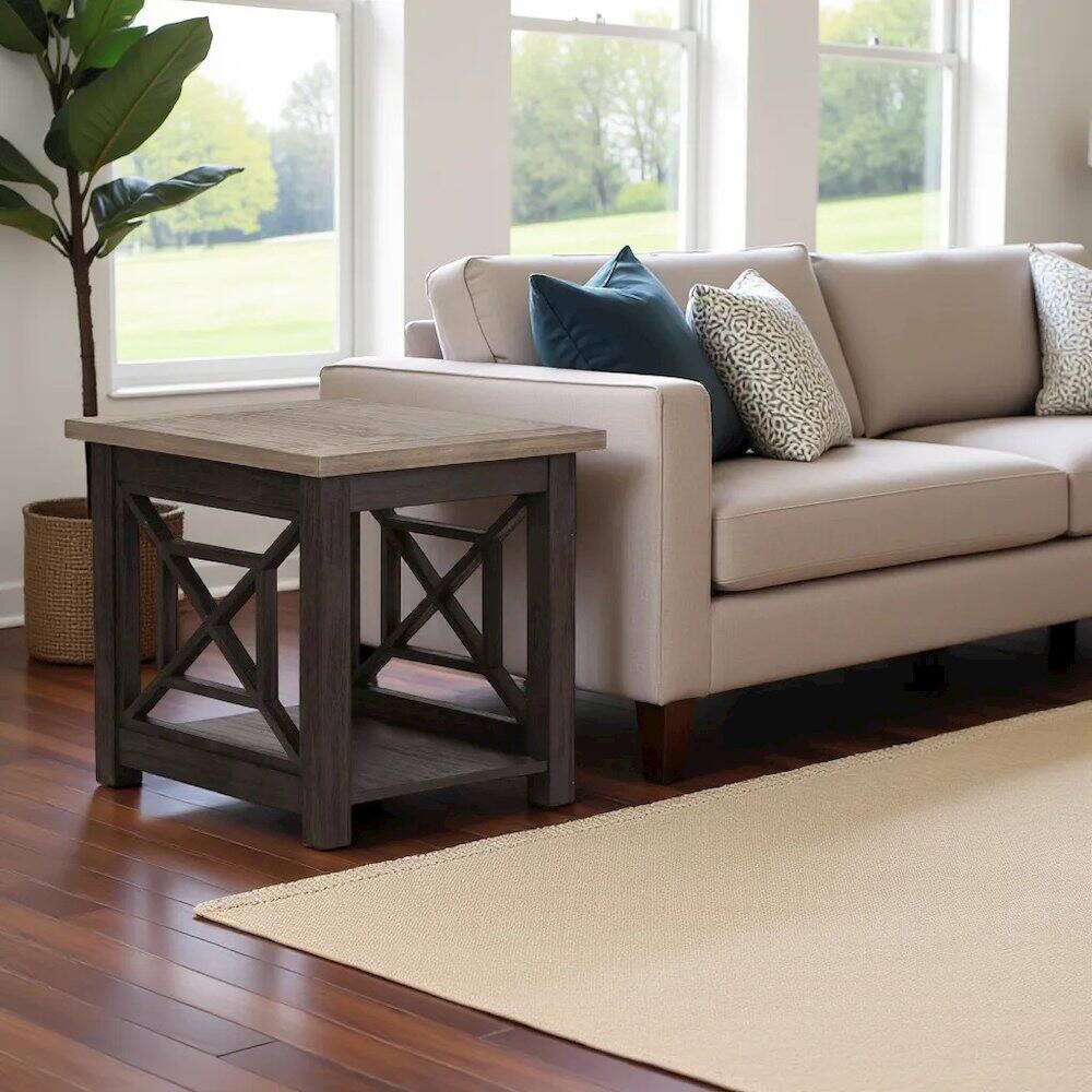Alt View 2. Starlight Canyon Home - Black Square End Table – Farmhouse Side Table for Living Room Décor - Black.